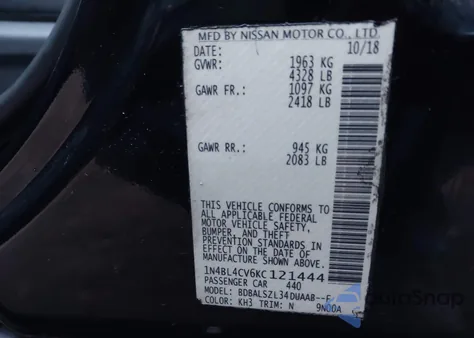 2019 Nissan Altima 2.5 Sr z USA, uszkodzony, nr VIN 1N4BL4CV6KC121444